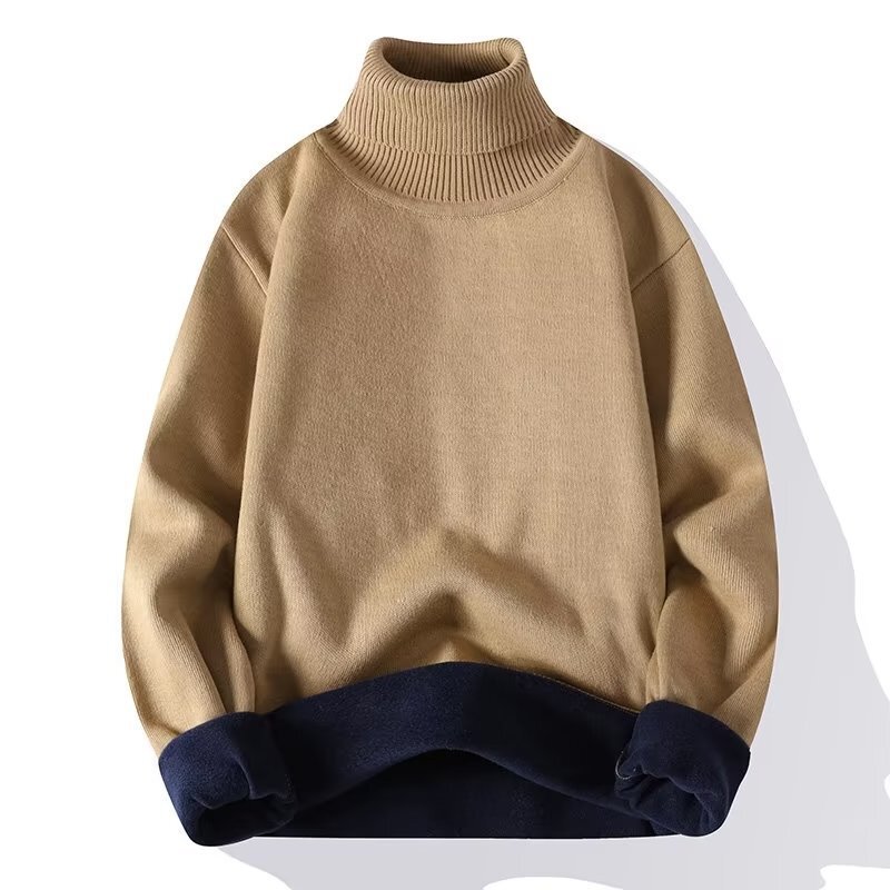 Men's Winter Fleece-Lined Turtleneck Sweater, Thickened Korean-Style Slim-Fit Base Layer, Versatile and Affordable Warm Knitwear