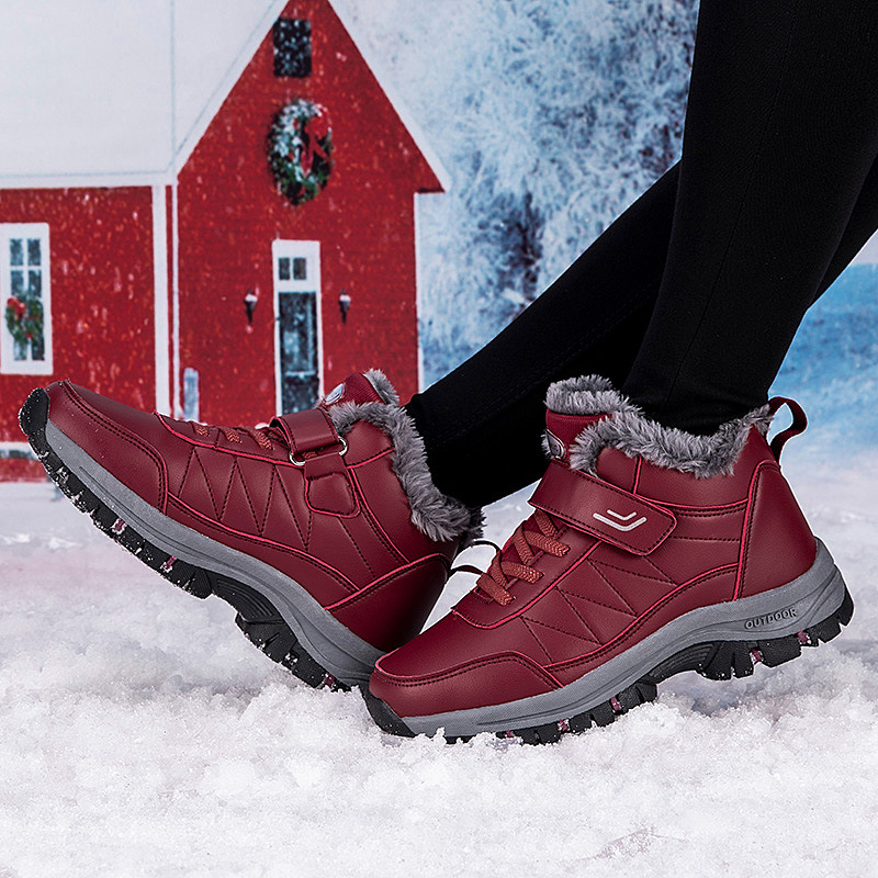 棉鞋冬季新款加绒保暖皮面健步鞋舒适加绒妈妈中年防水防滑雪地靴