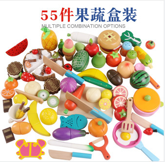 Magnetic wooden children's simulated vegetable slicing and watching, girls' house kitchen toy, magnetic fruit slicing and slicing fun