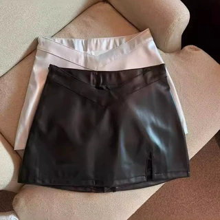 a字短裙高腰性感开叉皮裙春秋2025新款半身裙女大码胖mm辣妹包臀