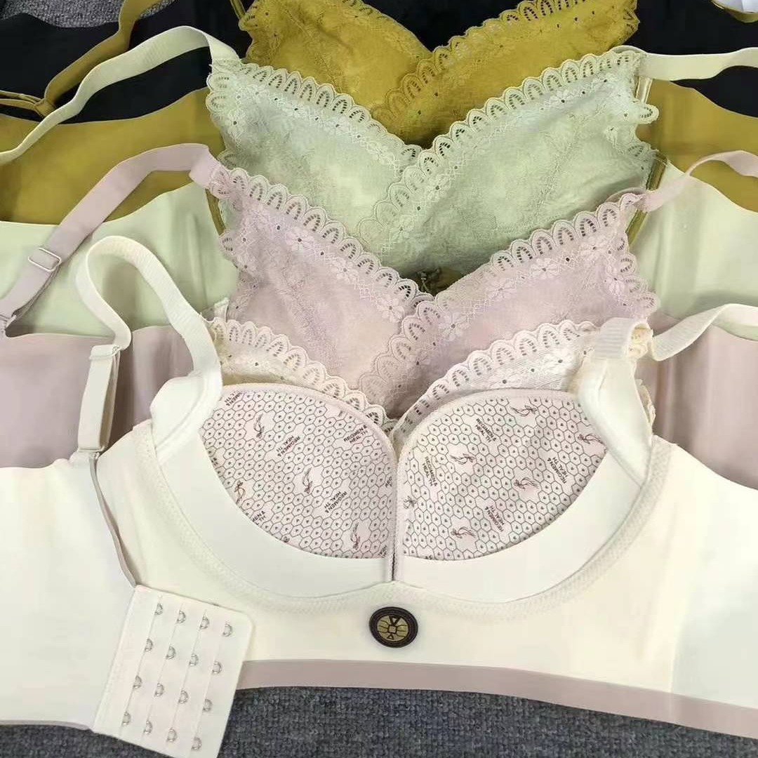 Nuevo sujetador de alta calidad de moda de encaje jacquard transpirable y cómodo ajuste lateral de pecho de cuatro botones ropa interior mujer