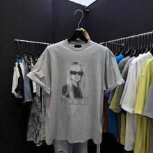 韩国东大门2025夏季新款休闲美式复古人像印花宽松垫肩短袖T恤女