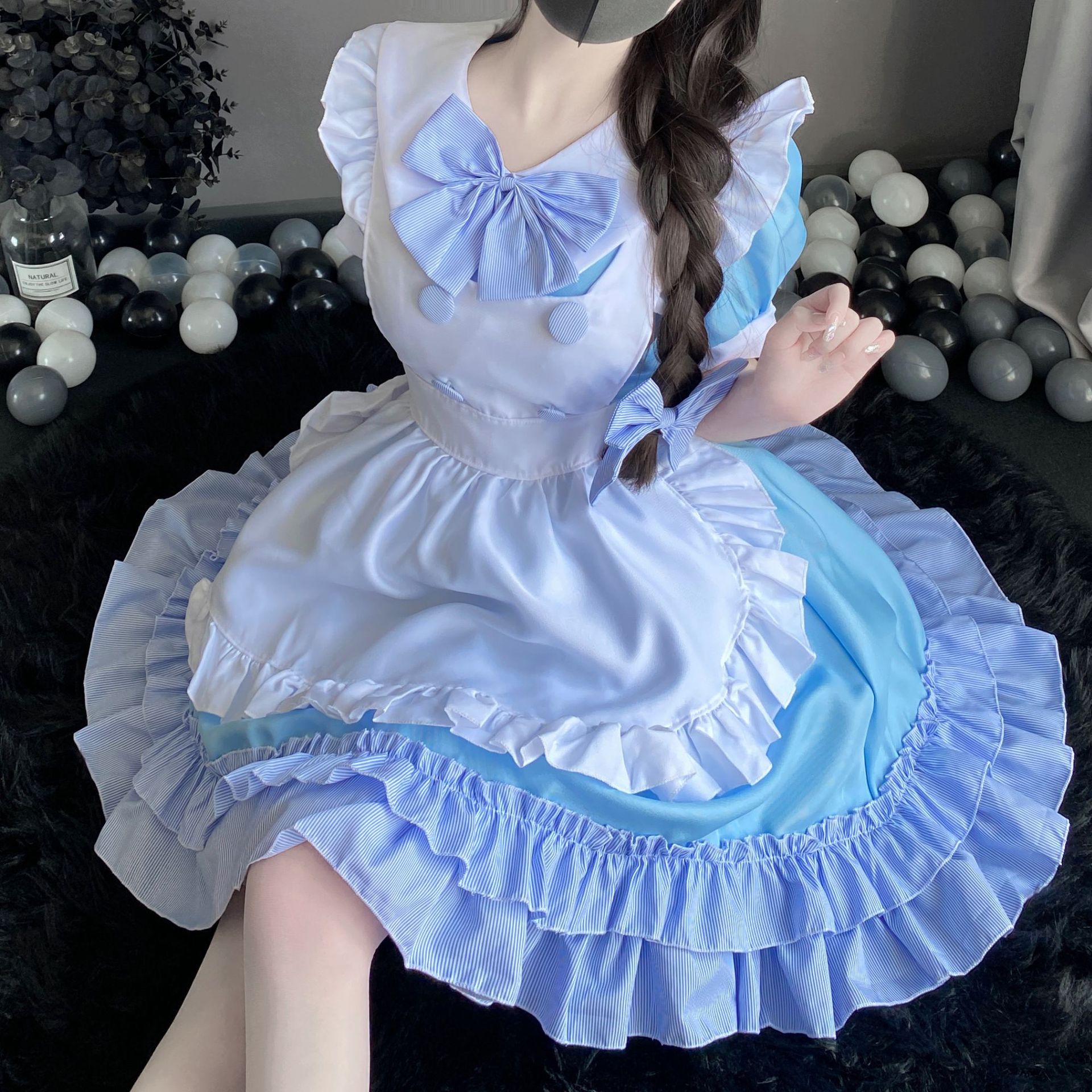 Japanese Anime Blue and White Maid Costume cosplay Costume Lolita Soft Girl Daily Loli Lolita dress