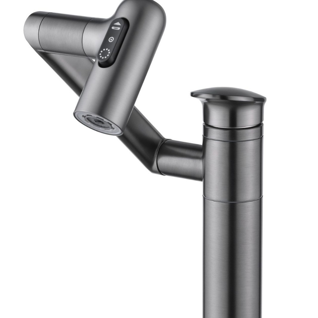 Uno por uno pistola de baño de latón gris mueble de baño pantalla digital gato de la suerte de agua de lavado de baño lavabo champú universal