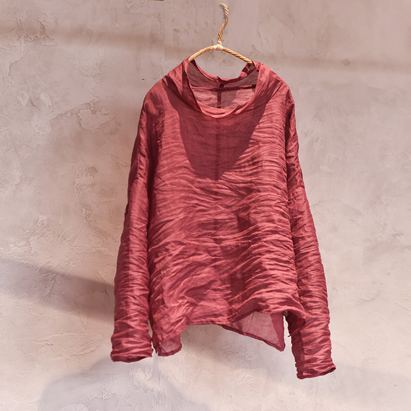 4090 summer new high-count lightweight Ramie sun protection casual long-sleeved women's shirt artistic candy-colored shirt small shirt