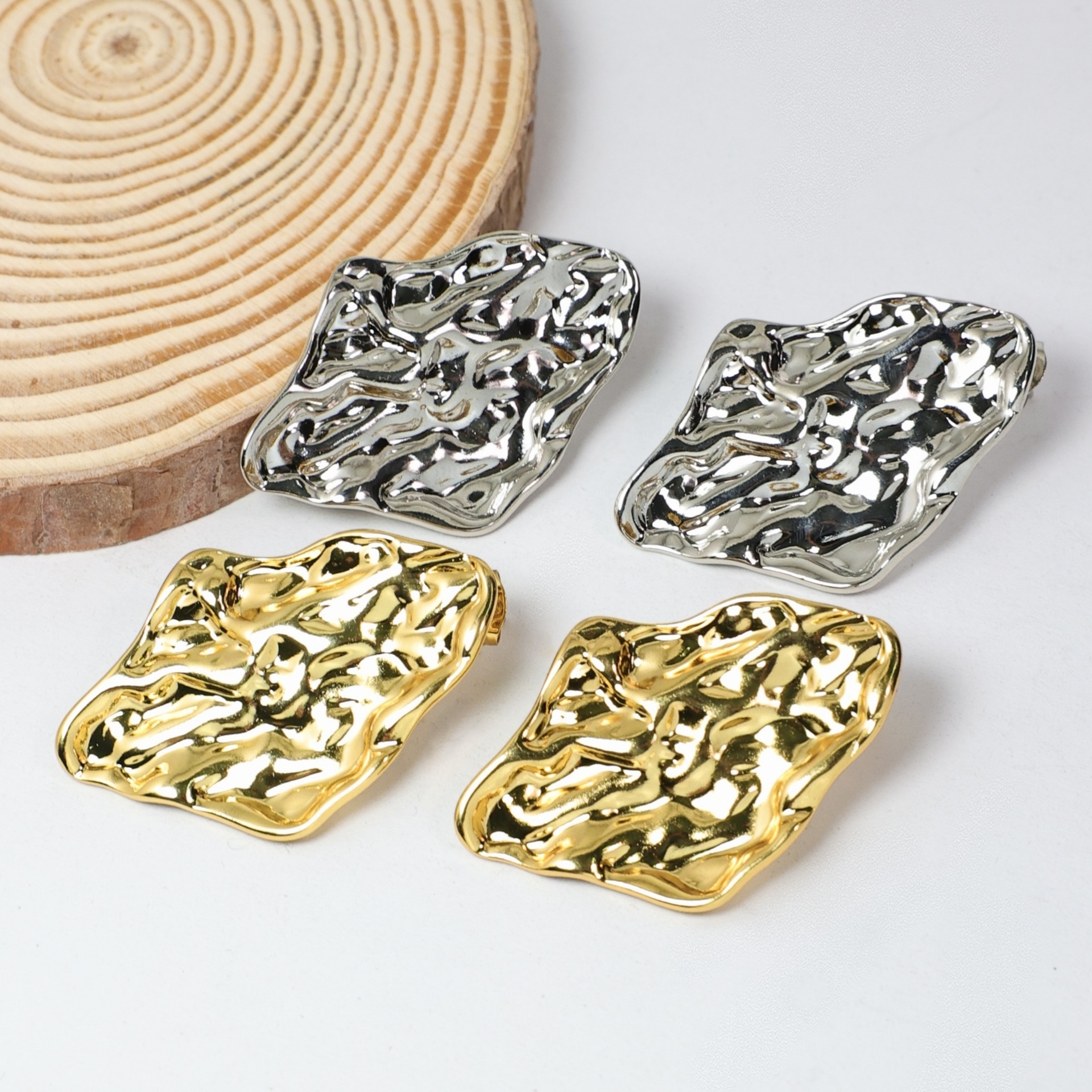 Personalised Lava Texture Stud Earrings In Stainless Steel Gold_voghion.com