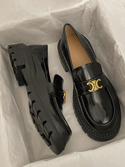 Loafers for women spring and autumn 2024 new thick-soled round-toe French retro British style small leather shoes metal buckle single shoes