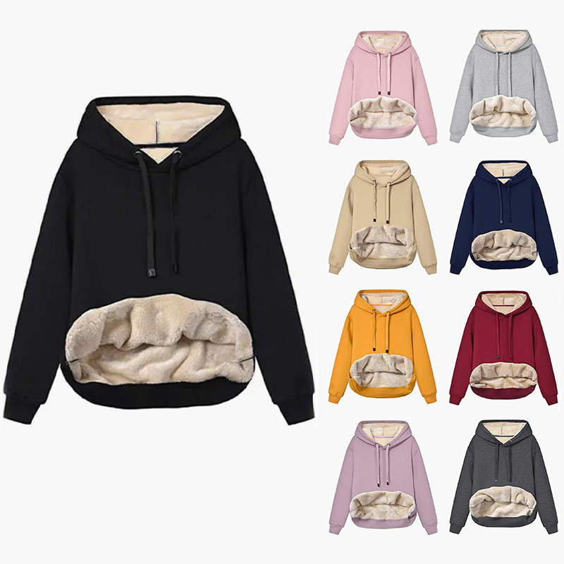 Hoodies De Douille Du Hoodie Des Femmes Longs Et Couleur Solide De Mode De Poche De Sweatshirts display picture 12