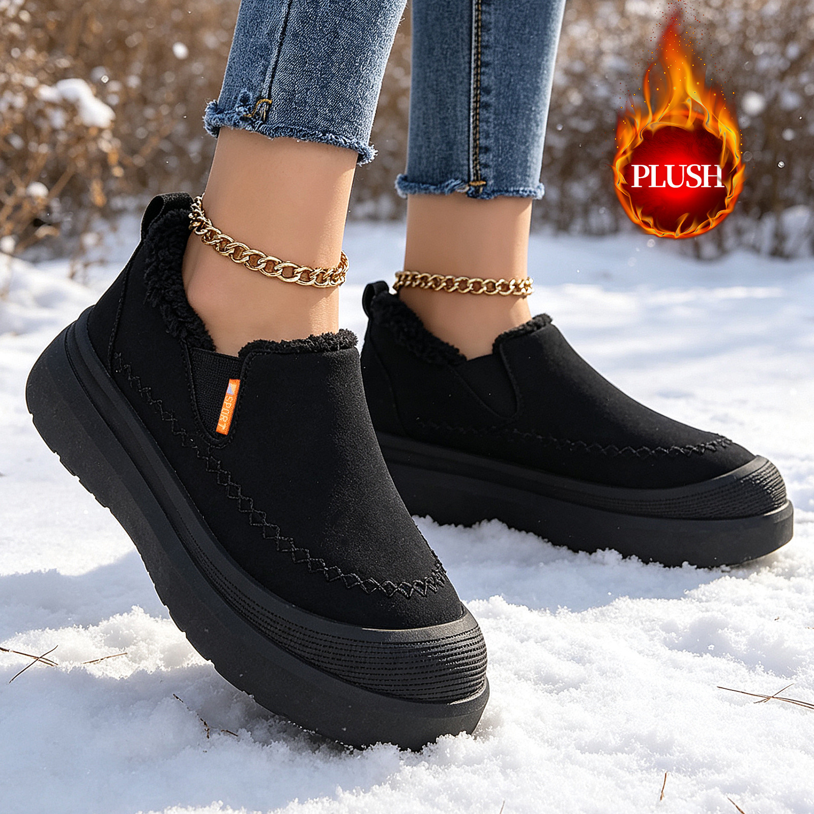 Nuevo invierno de terciopelo grueso calentamiento zapatos de mujer con suela suave y poco profunda, botas de nieve de tamaño grande cómodas y casuales para mujeres