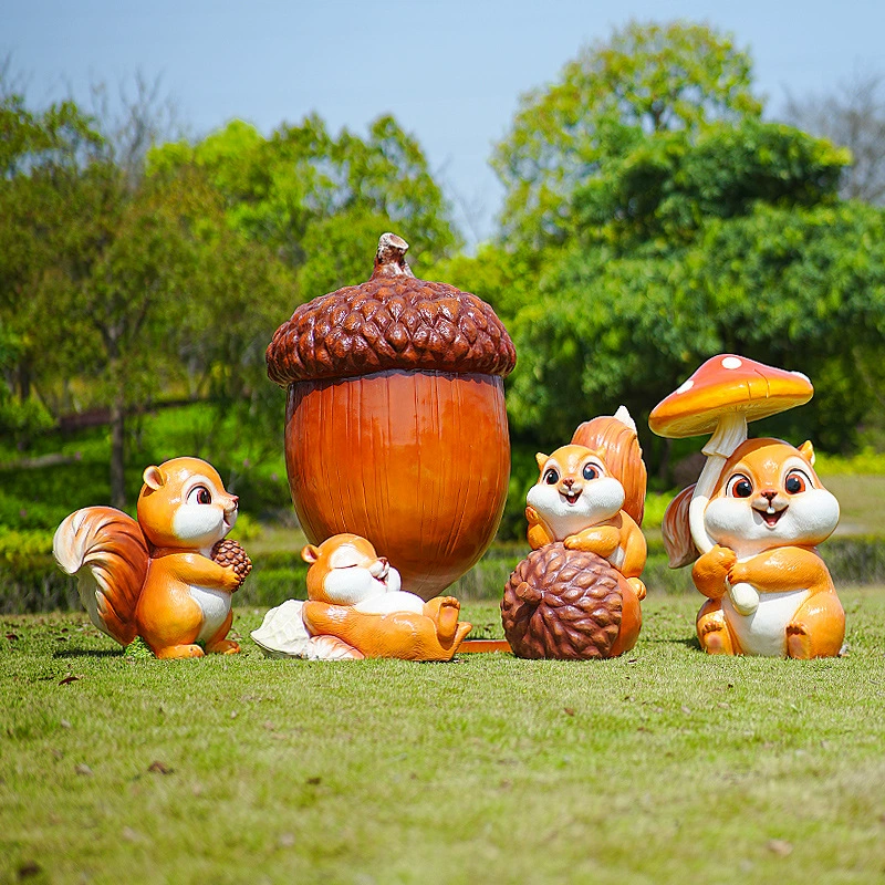 Уличная скульптура из стекловолокна с мультяшной белкой, садовый пейзаж, парк, украшение в виде животных, детский сад, общественные газонные украшения