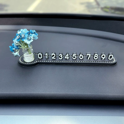 Nömrəli dayanma kartı Internet Celebrity Small Fresh Glass - blue-peach-blossom-three-dimensional-diamond-parking-sign