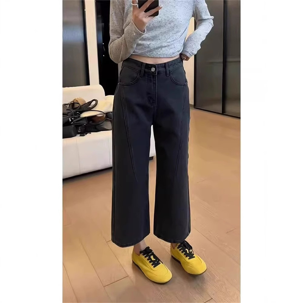 plus size Smoke Gray Baguette Jeans Women's Summer New Arrival chubby girl Cropped Loose Smoke Tube Pants Straight Leg Pants