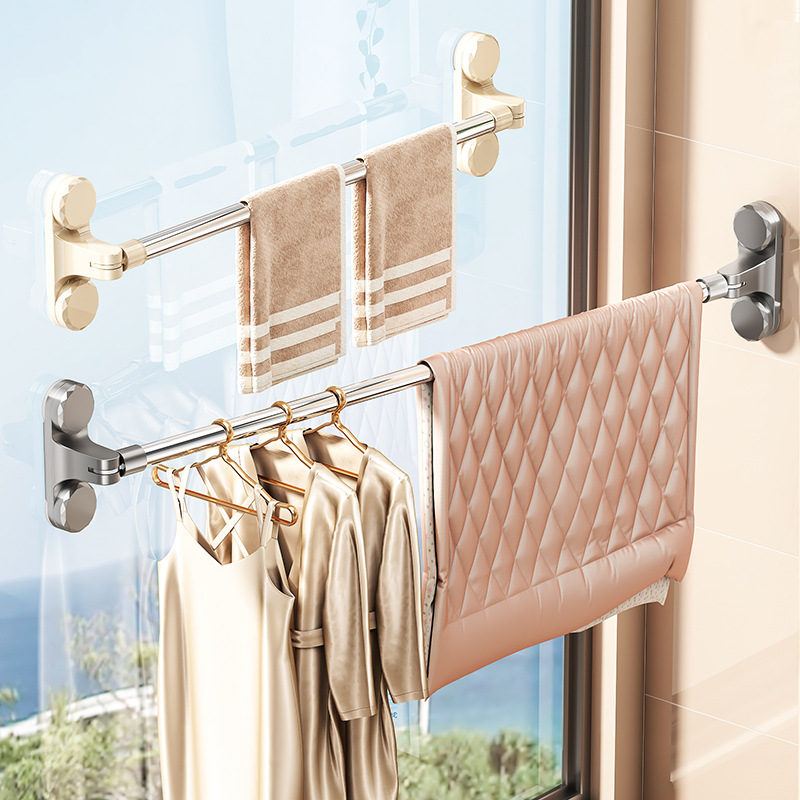Suction Cup Clothes Drying Rack for Home Use, No-Drill Balcony Window Glass Indoor Retractable Clothes Drying Rod, Quilt Drying Magic Tool