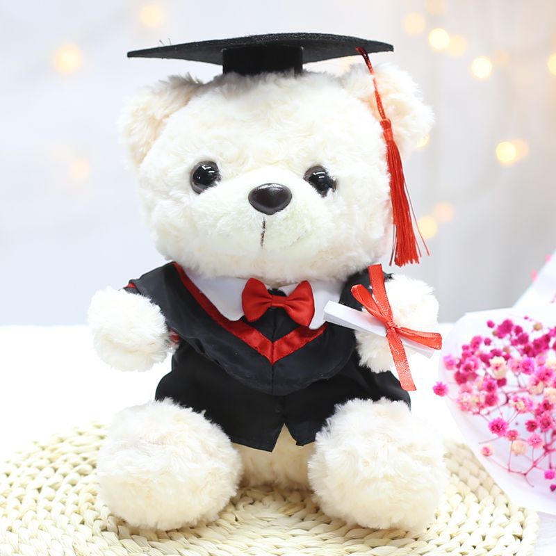 Venta al por mayor de uniformes de licenciatura, maestría, oso de doctorado, juguete de peluche, muñeca de oso graduado, muñeca de trapo impresa, regalo de graduación