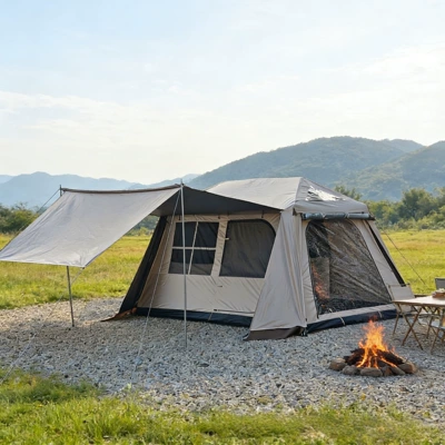 Spacious Ridge Tent for Camping, Quick Setup, Sunshade, Rainproof, Outdoor Double-Layer Chimney Opening, Cold Titanium Black Coating Canopy (Avtomobil dam çadırları) - high-quality-quicksand-gold-curtain-350270195cm-5-8