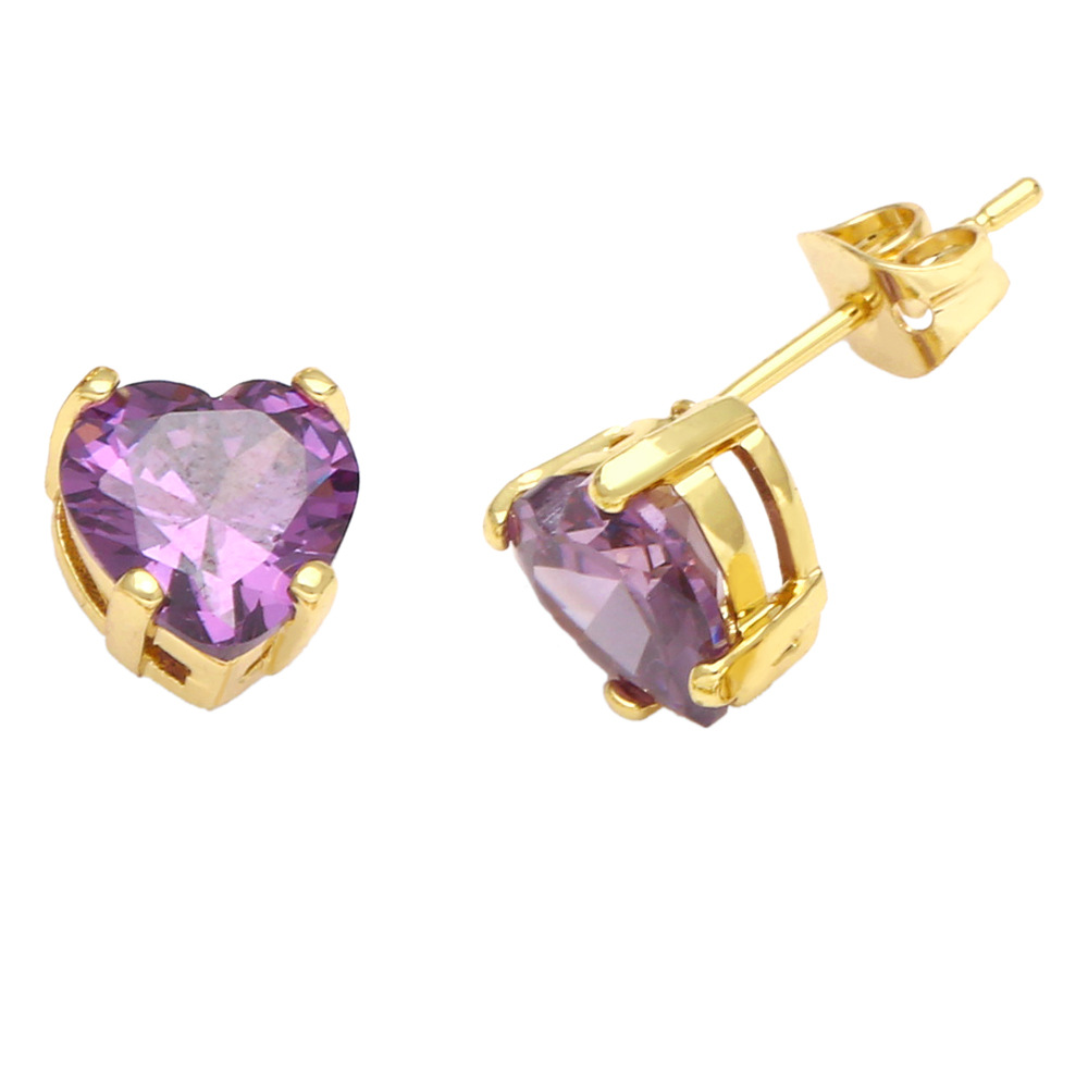 Fashion Heart Shape Copper Ear Studs Inlay Zircon Copper Earrings