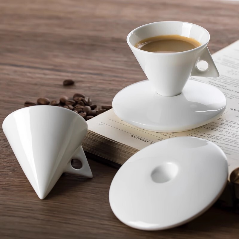 Italian-Style Coffee Cup with Saucer, Pure White Bone China Coffee Cup, Creative Tapered Small Capacity Coffee Cup, Small Ceramic Cup Italian-Style Coffee Cup with Saucer, Pure White Bone China Coffee Cup, Creative Tapered Small Capacity Coffee Cup, Small Ceramic Cup