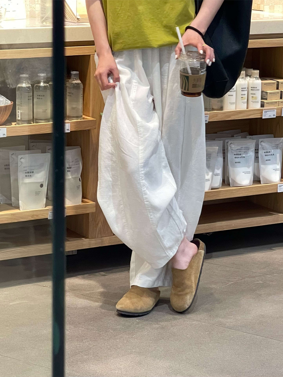 Quần culottes nữ ống rộng eo cao dáng suông mùa hè phong cách Hàn Quốc — màu trắng