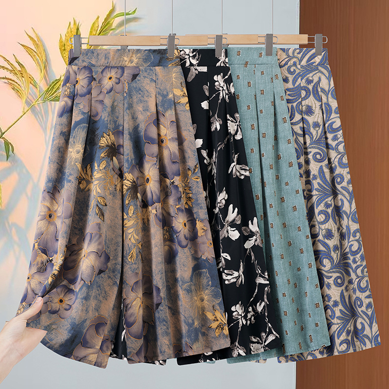 Dropshipping 2026 New Style Printed High-Waisted Elastic Waist Skirt Pants Summer Mom Fashion Slimming Cropped Wide-Leg Pants Dropshipping 2026 New Style Printed High-Waisted Elastic Waist Skirt Pants Summer Mom Fashion Slimming Cropped Wide-Leg Pants