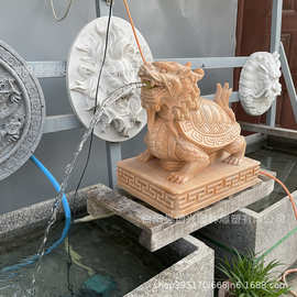 石雕龙龟霸下吐水喷泉喷水龙生九子赑屃寺庙庭院景观摆件晚霞红