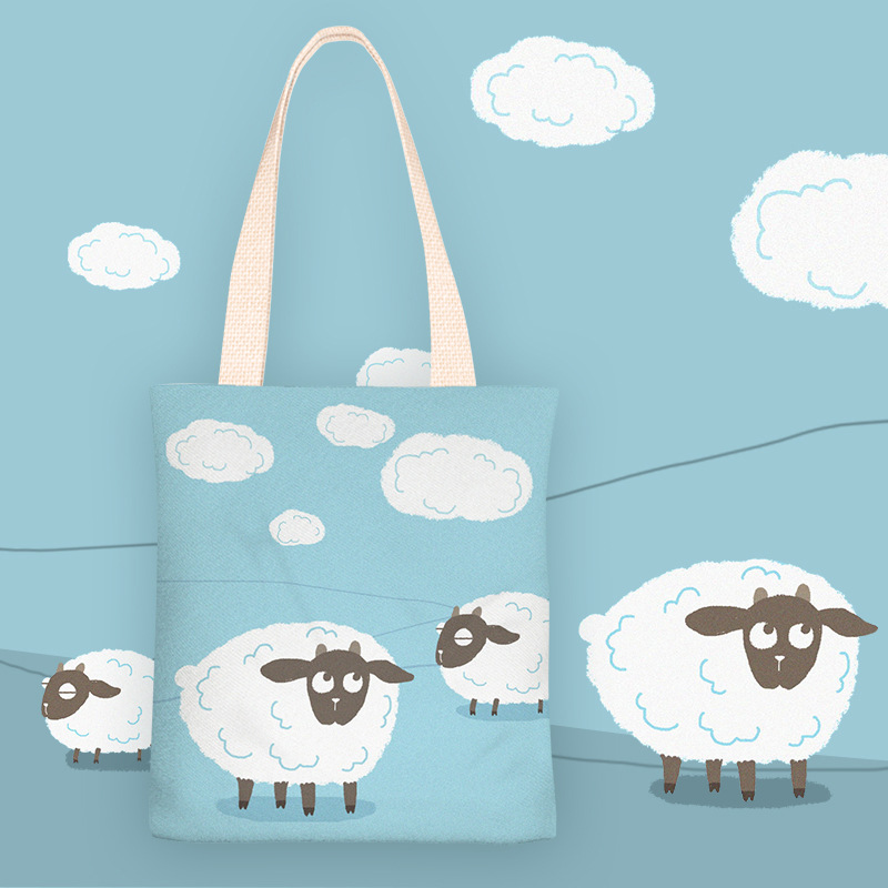 2020新款小清新卡通云朵羊大容量学生单肩帆布包手提袋单肩购物袋