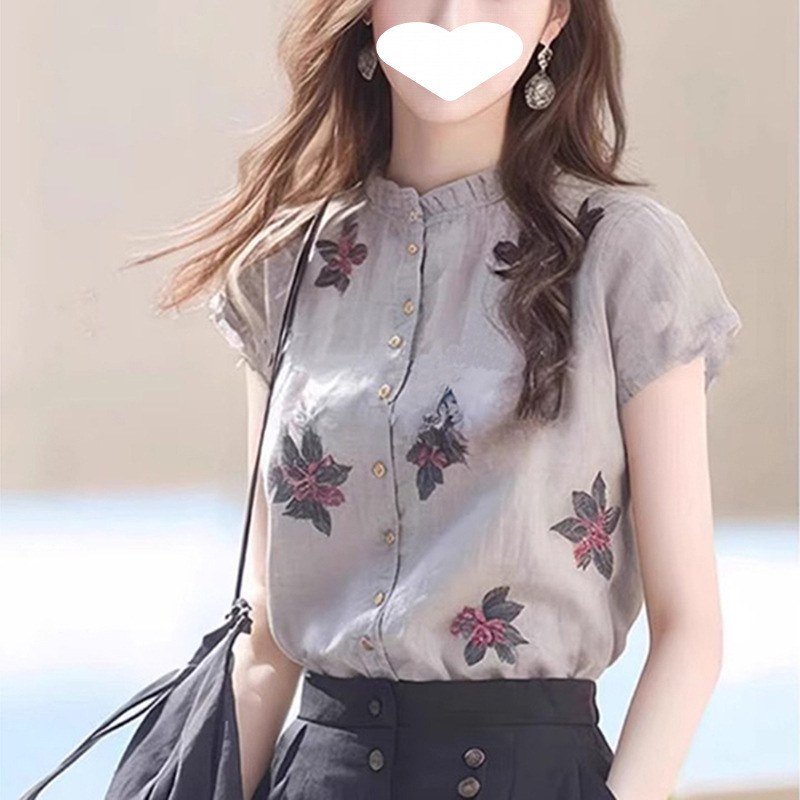 French Lace Collar Short-Sleeved Shirt for Women, New Summer Style, Elegant and High-End Blouse, Unique and Distinctive Top French Lace Collar Short-Sleeved Shirt for Women, New Summer Style, Elegant and High-End Blouse, Unique and Distinctive Top