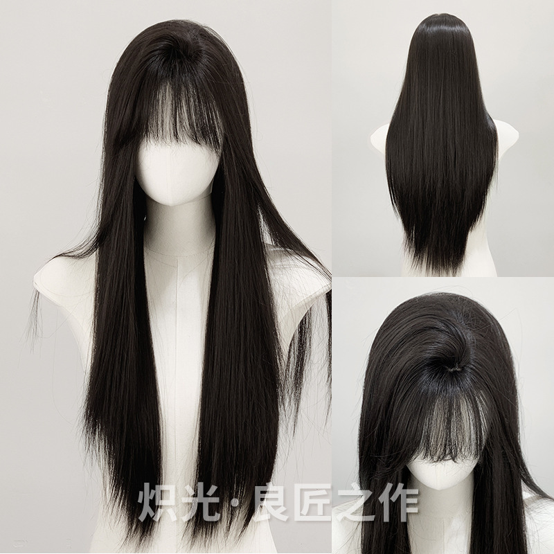 Blazing wig women's long hair straight hair black brown daily fashion natural realistic full head cover wholesale cross-border in stock Blazing wig women's long hair straight hair black brown daily fashion natural realistic full head cover wholesale cross-border in stock