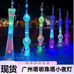 広州の塔の記念品は露店の金を並べて発光します。