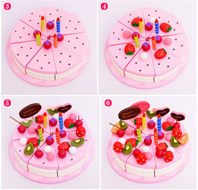 Children's play house portable candy dessert cake wooden box simulated ice cream cut pink kitchen toy
