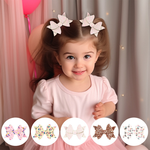 21206 Year of the Ox Windmill Bangs Hair Clip Sequin Gree Sale Cute Hair Clip Baby Glitter Bow Hair Clip