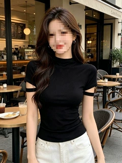 【人棉莫代尔*随心裁克】辣妹风设计感黑色夏季新款显瘦上衣潮
