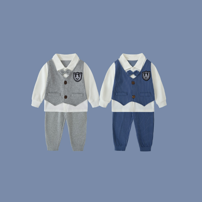 童装25春秋季男宝宝周岁礼服小童绅士领结生日宴会服假两件套装
