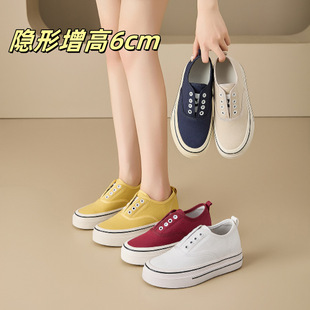 6cm Height-Increasing Canvas Shoes for Women 2025 New Summer Breathable Thick-Soled Versatile Soft-Soled Laceless Lazy Sneakers