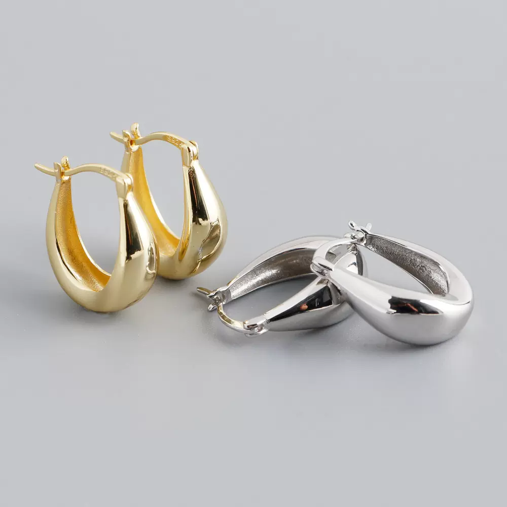 EH1372 跨境欧美高级感U形个性S925纯银耳环金色光面耳扣耳饰女