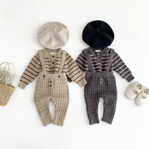 ins Korean style infant and toddler spring and autumn round neck long-sleeved sweater knitted top newborn overalls trousers suit