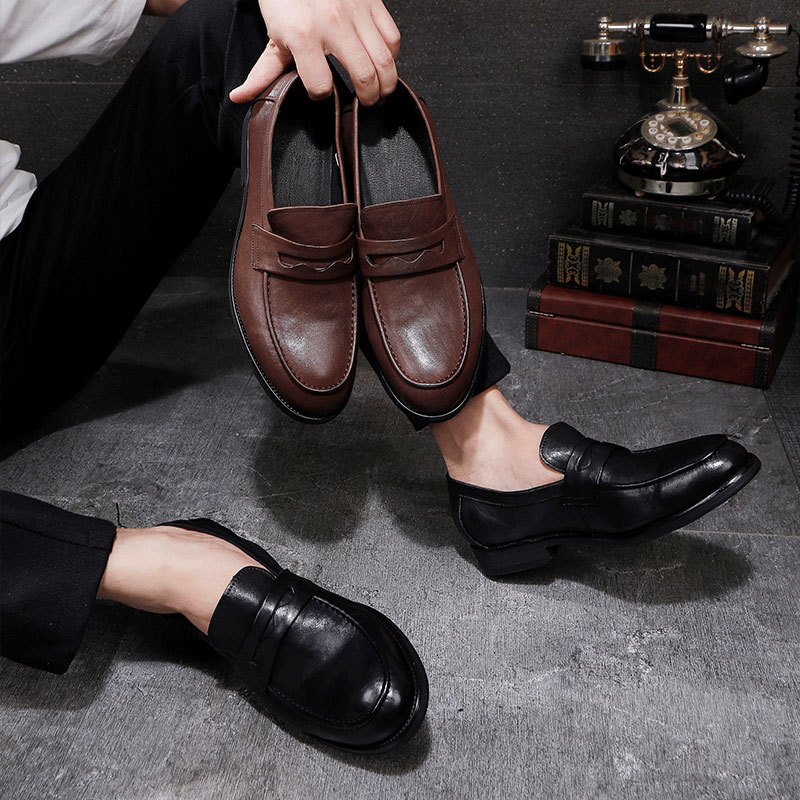 Neue waschen vintage pferd leder schuhe eine slip-auf bean schuhe herren schuhe licht luxus high-end gerade leder schuhe leder laufsohle_voghion.com