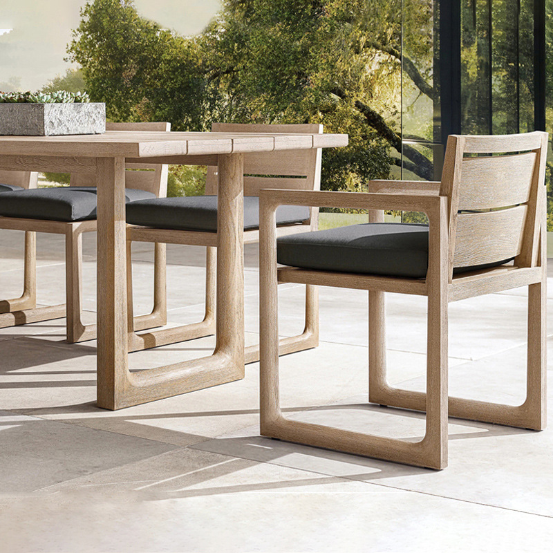 Patio al aire libre combinación de mesa y silla de teca Terraza de villa al aire libre mesa larga de madera maciza al aire libre impermeable y protector solar muebles de ocio