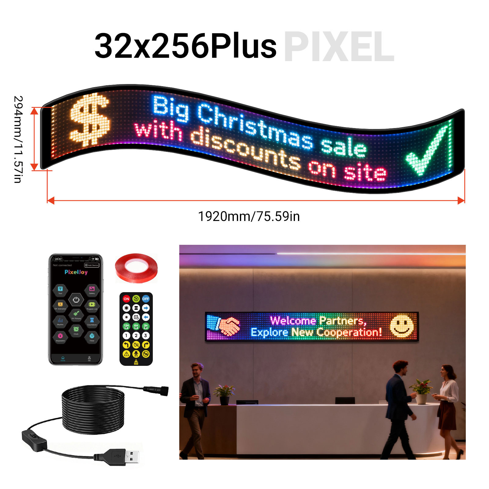 32 * 256 Plus tamaño de píxeles 294 * 1920mm)