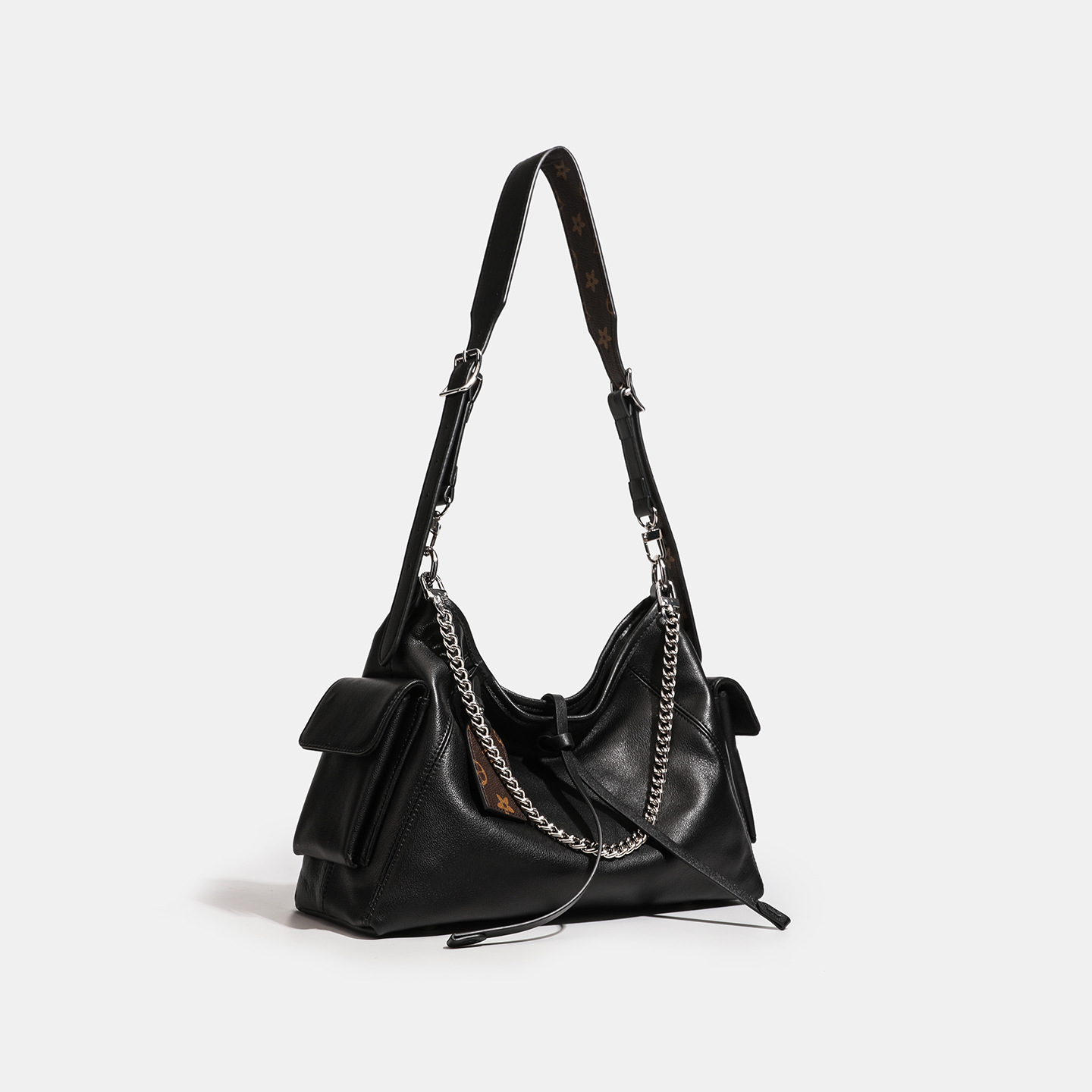 Top Grain Cowhide Leather Messenger Tote Bag Large Capacity Chain Commuter Bag Black Warrior Luxury Shoulder Crossbody Bag - Thumbnail 2
