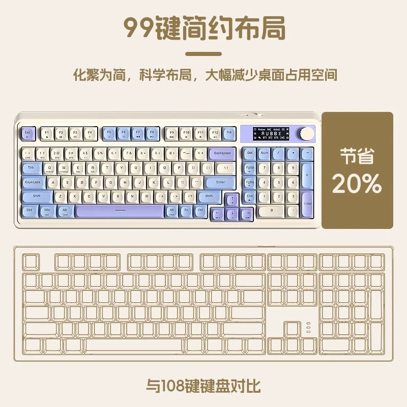 Клавиатура Wolf Spider S99pro беспроводная/проводная с механическим откликом для офиса и киберспорта, цифровой дисплей для настольного и ноутбука