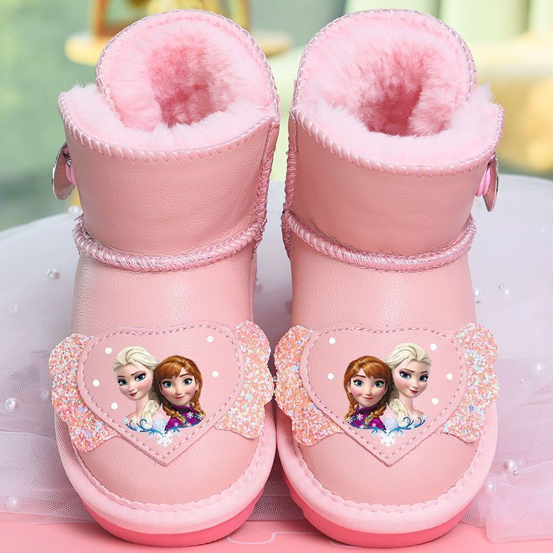 Girls Snow Boots Genuine Leather Boots Waterproof Boots Warm Snow Cotton 2025 Winter New Kidsren's Shoes Cotton Shoes Short Boots