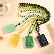 琉璃财神五爷毛衣链仿玉长款民族风项链龙年绿色吊坠热卖项链饰品