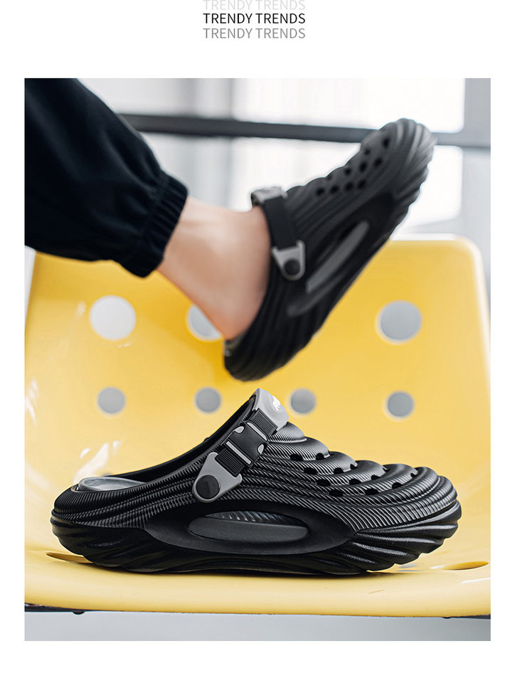 Dép lỗ nam kiểu Crocs mùa hè chống trượt, mũi tròn bảo vệ, đi biển và lái xe — Trắng, màu xanh nhạt, đen chi tiết 24
