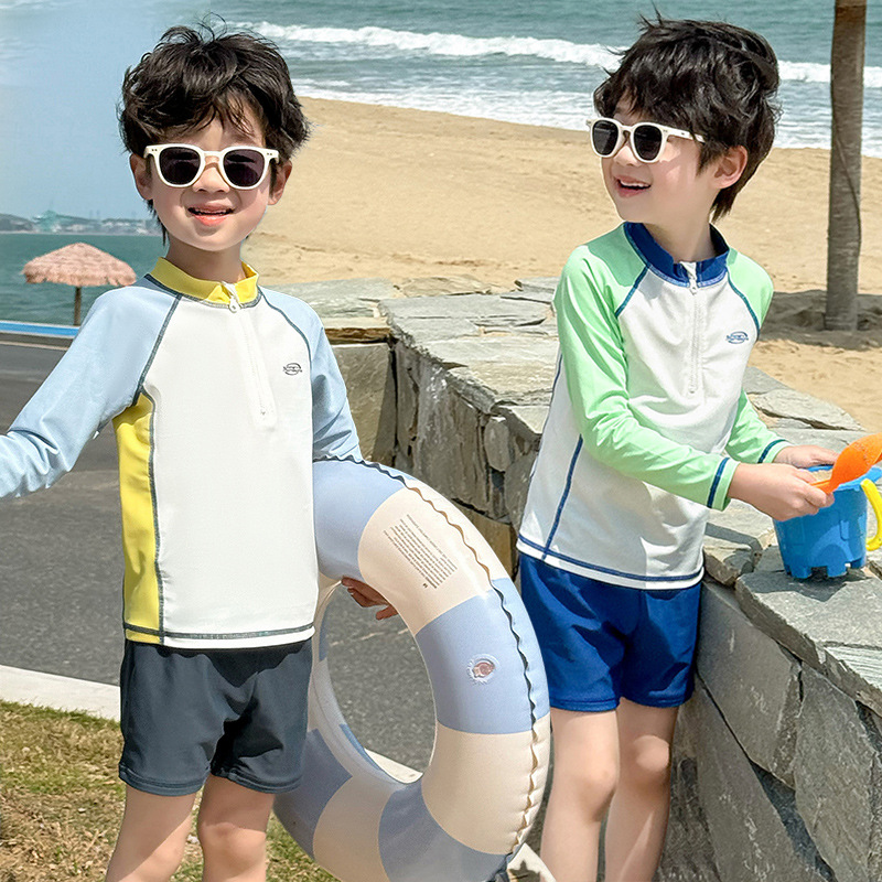 New Children's Swimsuit Split Body Boy Vacation Two-Color Splicing Swimsuit Boy Hot Spring Suit Beach Swimsuit