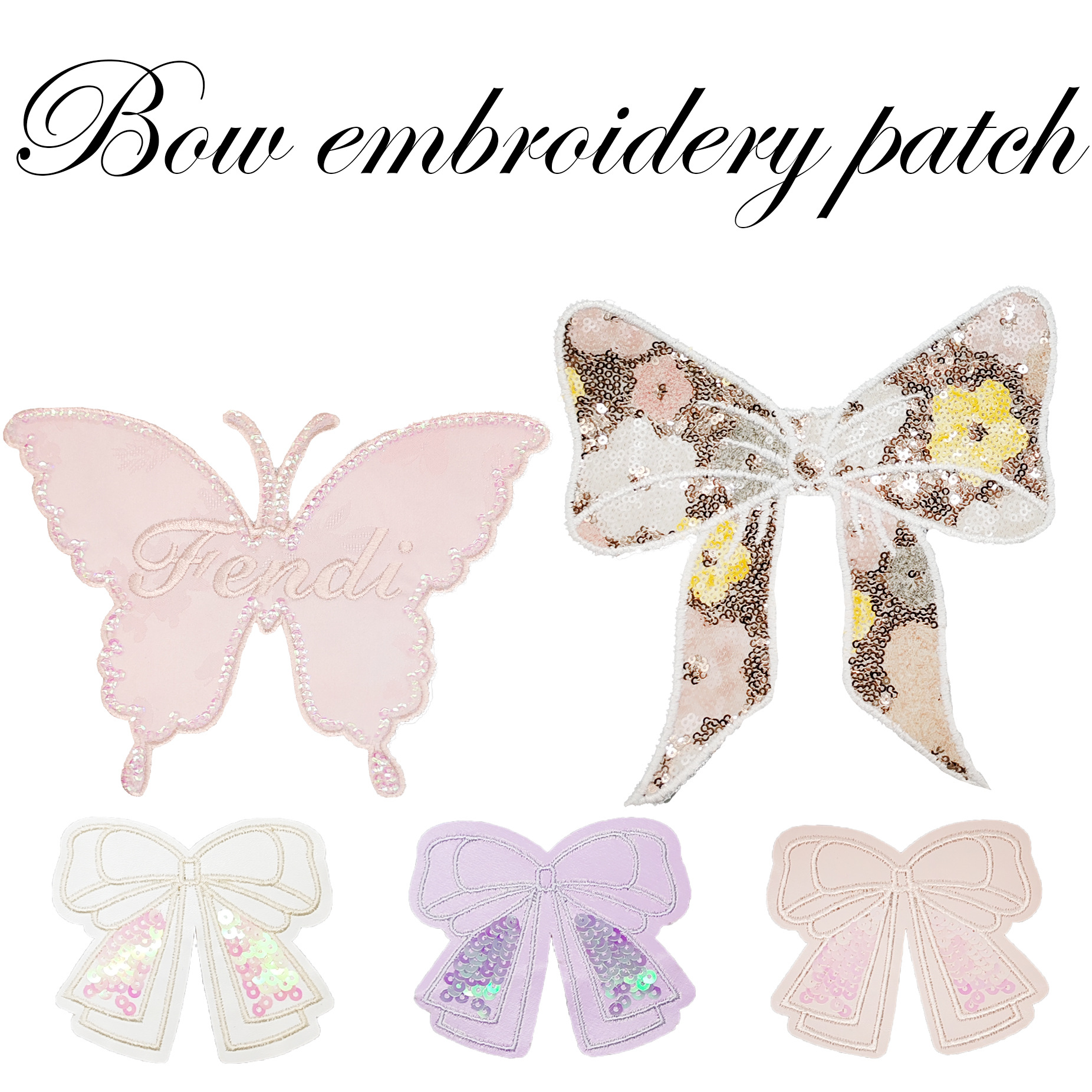 Arco de dibujos animados mariposa elemento sequinilla más pegamento de espalda serie de tela pegado DIY parche ropa serie de bolsas accesorios