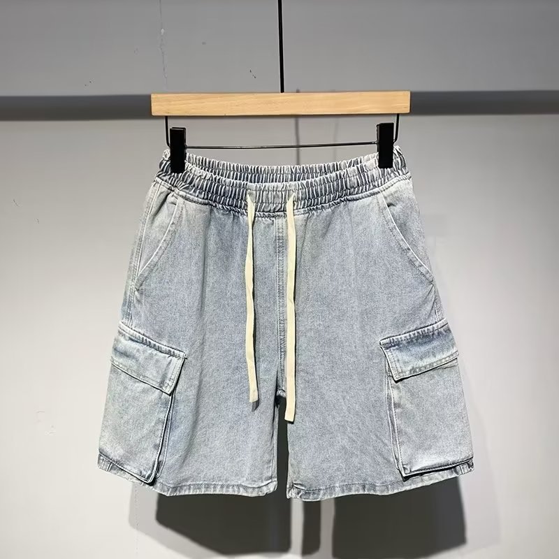 Ropa de trabajo de estilo japonés funcional elástico cintura Denim shorts hombres quinto pantalones 2022 verano nuevo casual pantalones sueltos