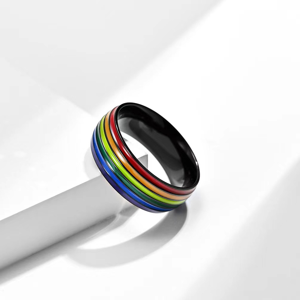 Simple Style Commute Rainbow Titanium Steel Enamel Rings display picture 2