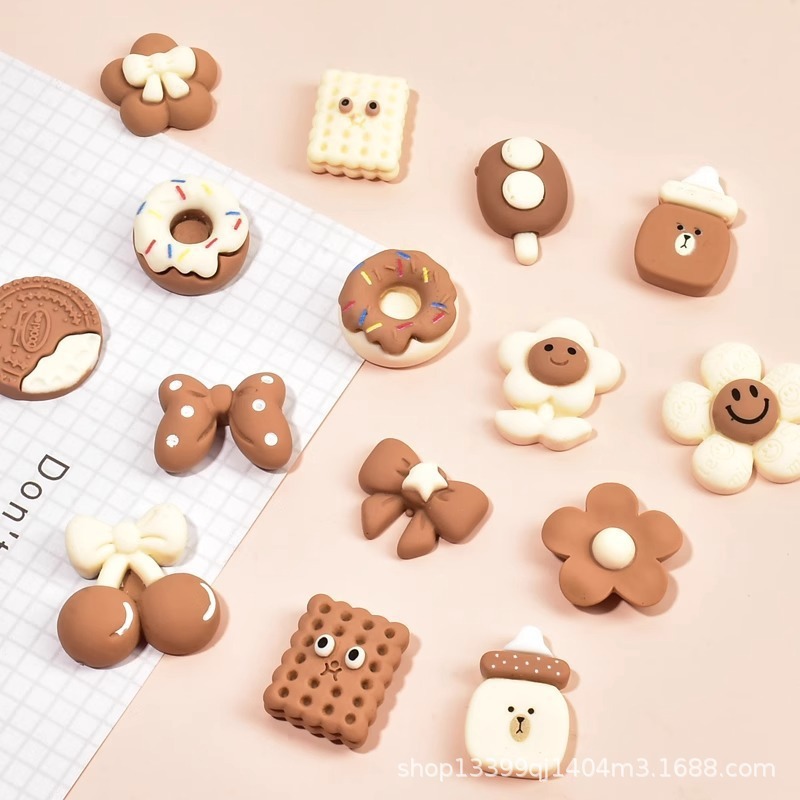 奶茶色系列米咖树脂甜甜圈樱桃饼干DIY奶油胶手机壳diy奶瓶手工