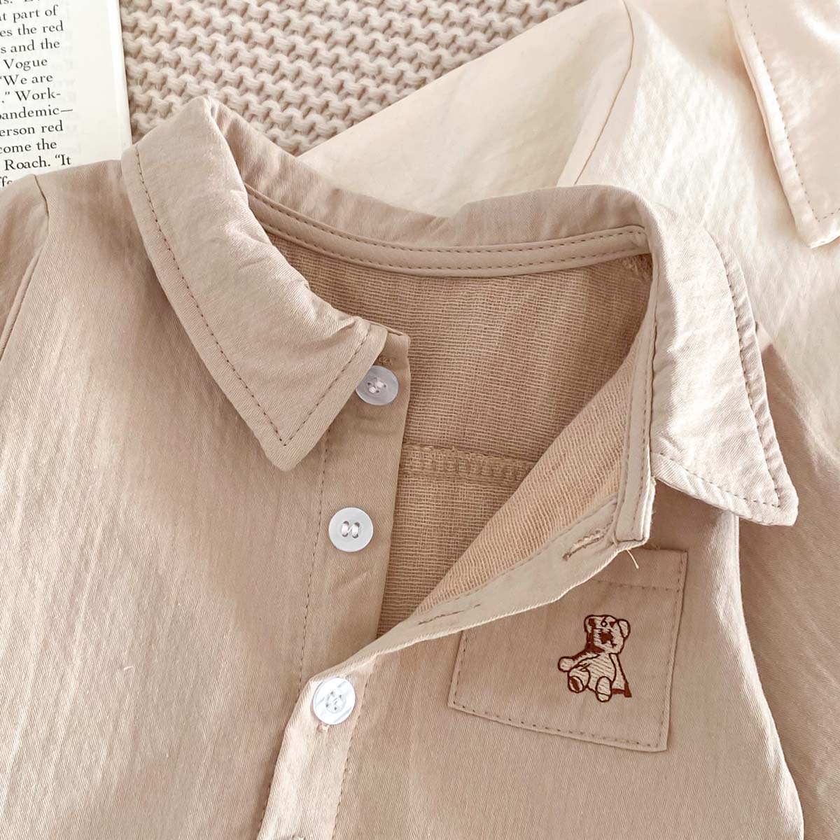 2024 primavera nuevo oso bordado de los muchachos camisa de manga larga del bebé de estilo coreano de color sólido simple cardigan top