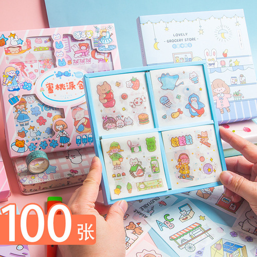 100 small fresh handbook stickers set cute cartoon ins style girly heart material tools handbook decoration small